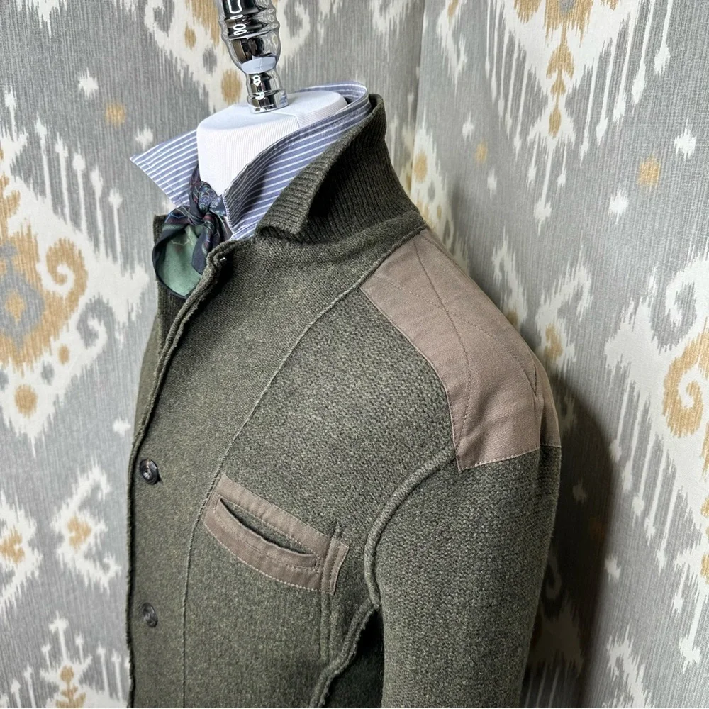 Ralph Lauren RLX Olive Green Lamb-Wool Knit Utility Field Jacket